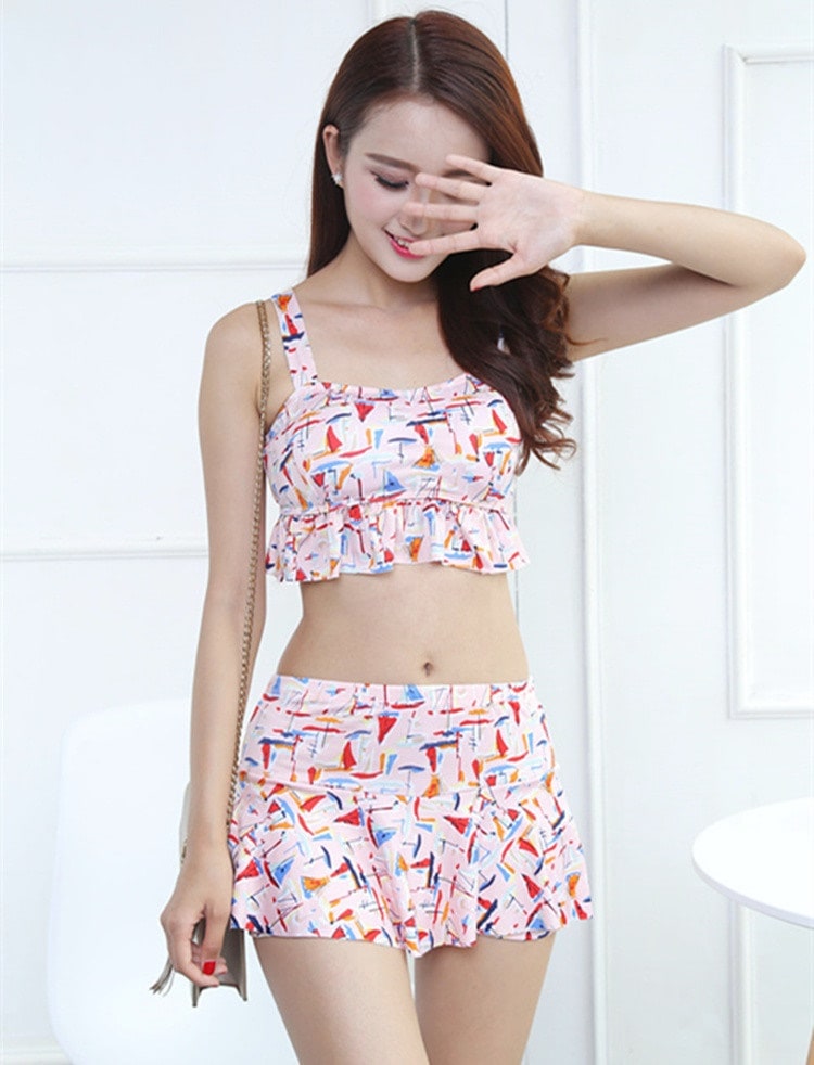 4057.ポップな韓国風スカート型ビキニ（ピンク）