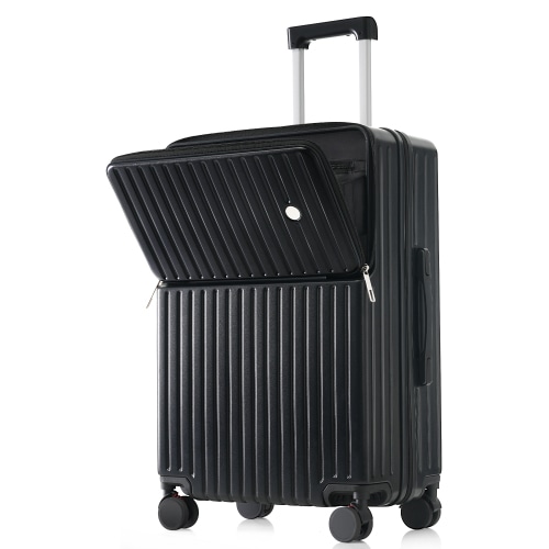 ※新品※Sサイズ スーツケース フロントオープン USBポート カップホルダ 黒 フロントポケット付き スーツケース Sサイズ 40L USBポート