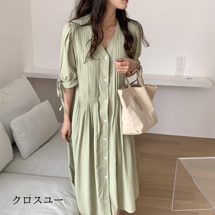 シャツワンピース レディース 40代 キレイめ ロング 可愛い 春夏 半袖 プリーツ シャツワンピ Aライン スカート ひざ丈 フレア おしゃれ 韓国風 30代 50代