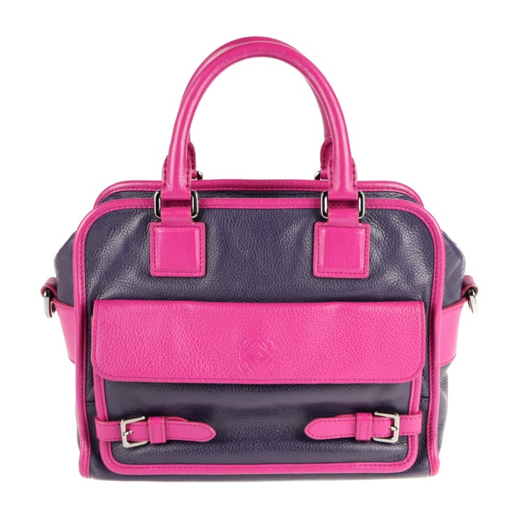 超美品 LOEWE ロエベ ハンドバッグ - クルス レザー パープル ピンク シルバー金具 ２way バイカラー【本物保証】