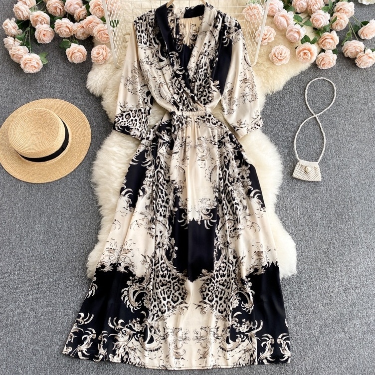 ワンピース レディース フレアワンピース ロング丈 ミモレ丈 袖あり 長袖 Vネック 襟無し スリム 4,752円