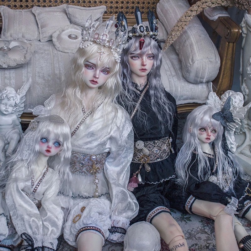 BJD ドール用衣装セット 『金属蝶』 白 黒 5点 MSD/SD/popo68/70cm/LOONGSOUL73/ID72/ID75サイズ球体関節人形用 ドール服 ドールウェア