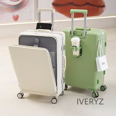 ファッションアルミ枠金型usbインターフェイス付きスーツケース女性前開蓋スーツケース男性パスワード旅行前開口登