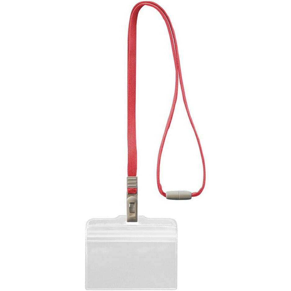 （まとめ買い）ライオン事務器 つりさげ名札 ヨコ型 チャック式 ソフトタイプ 平ひも 10個パック レッド N77CR-10P（R） 290-56 [x3]
