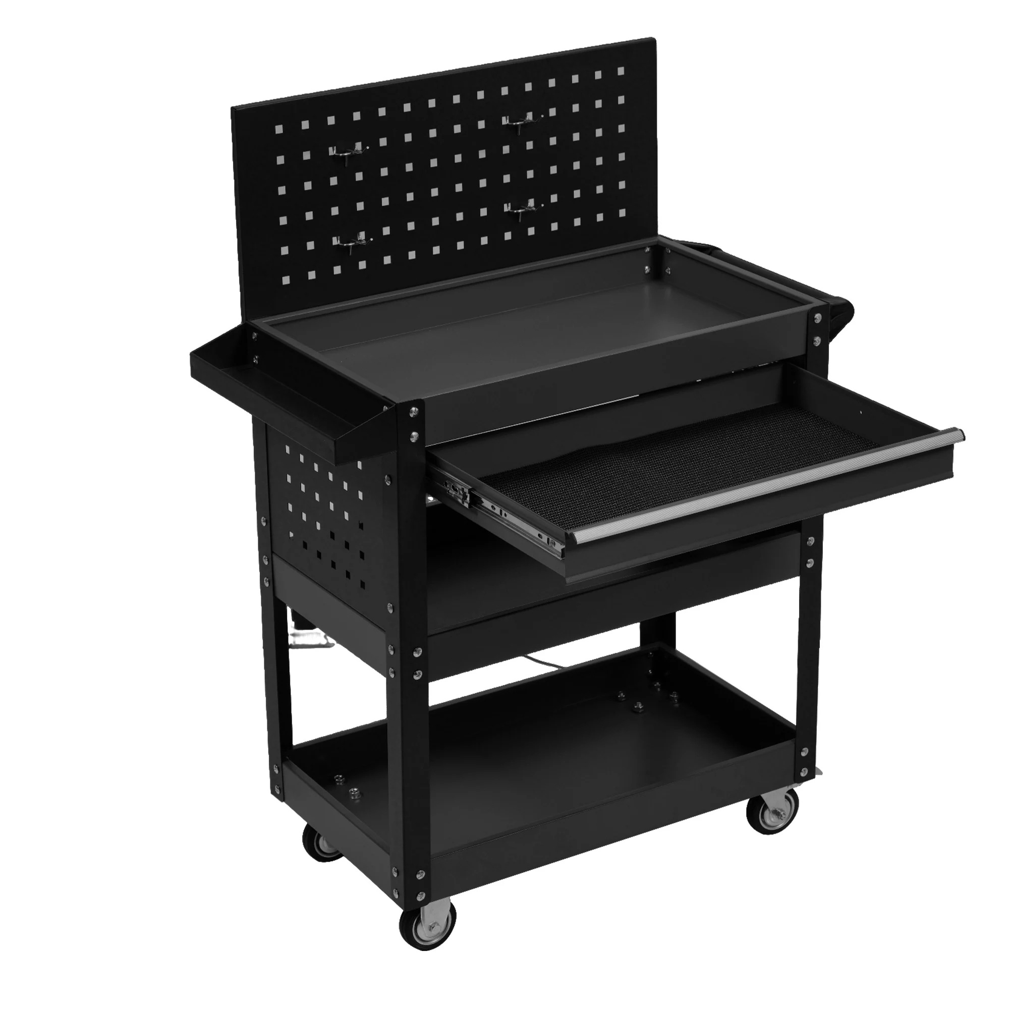 658ツールキャビネット ツールワゴン ツールカート工具カート ロールキャビネット スチール ローラーキャビネット ハンドル 耐荷重150KG フック付 DIY 引き出し 有孔ボード付き 鍵付き キャ