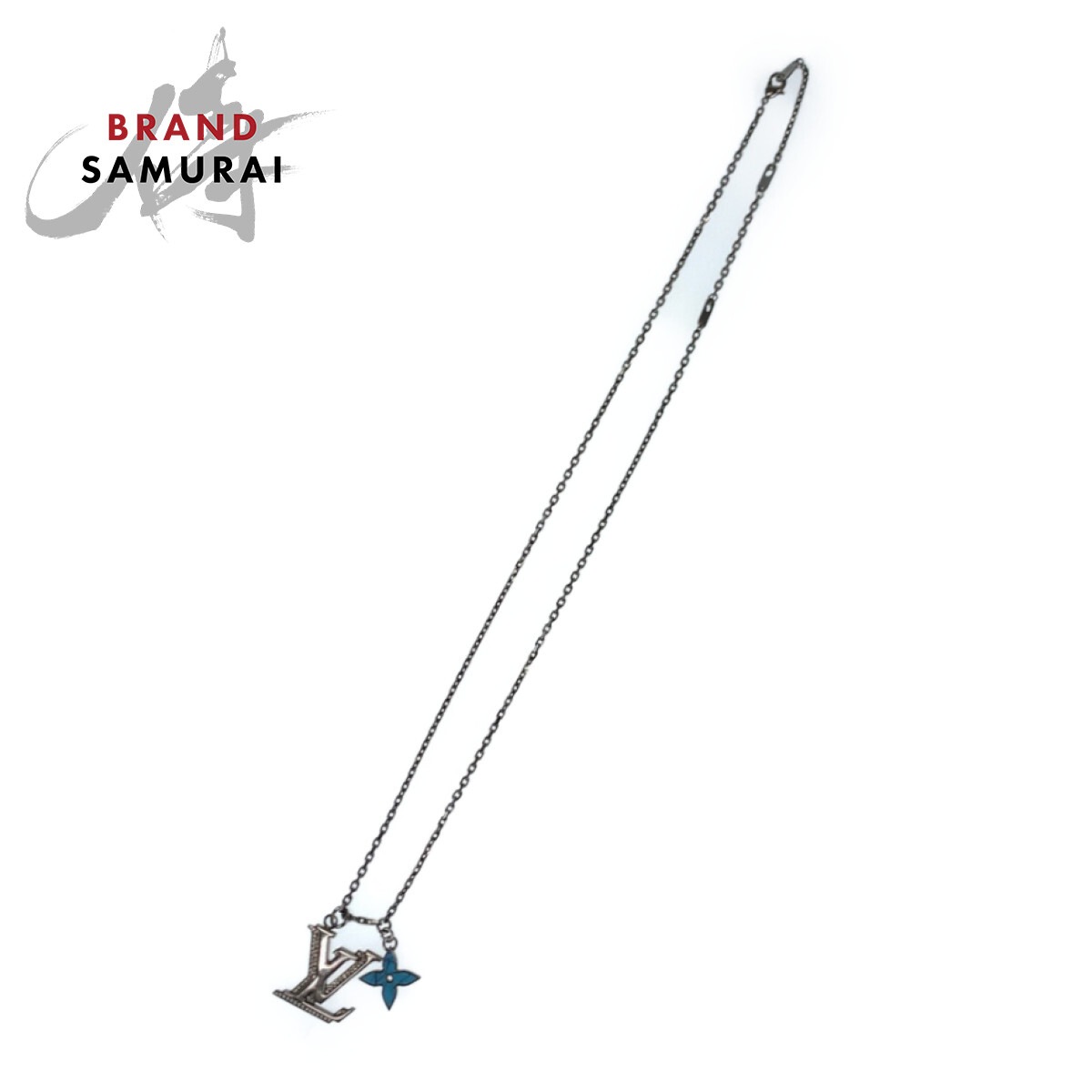 美品 LVイニシャル ターコイズブルー シルバー金具 メタル/ラインストーン M80208 ネックレス ペンダント メンズ 406209