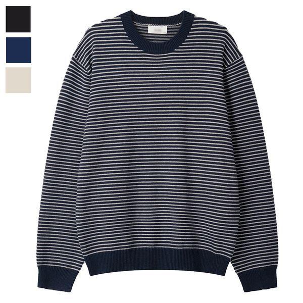 メンズロックスラウンドストライプ長袖ニット SG KN Q081 ネイビー_P407856360