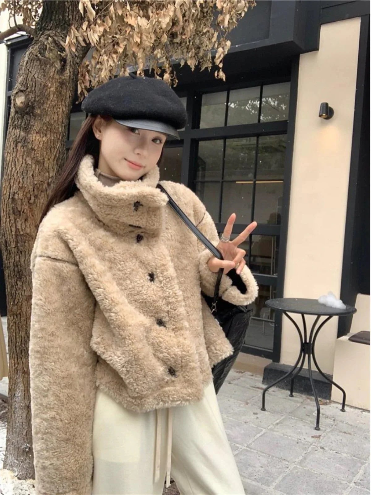 秋冬防寒 あったかアウター 風コートスタイルアップ かわいい ブルゾンファー付きファッション系裹起毛大人ゆったりカジュアルストリートサイズレディースムートン襟ゆるダボ シルエット学生通学丈エコ