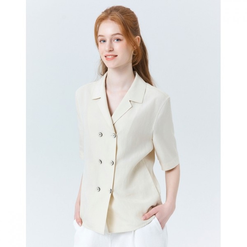 (ヘッジズレディース) 24SS ベージュソリッドショートスリーブシャツ HSSH4B302I1