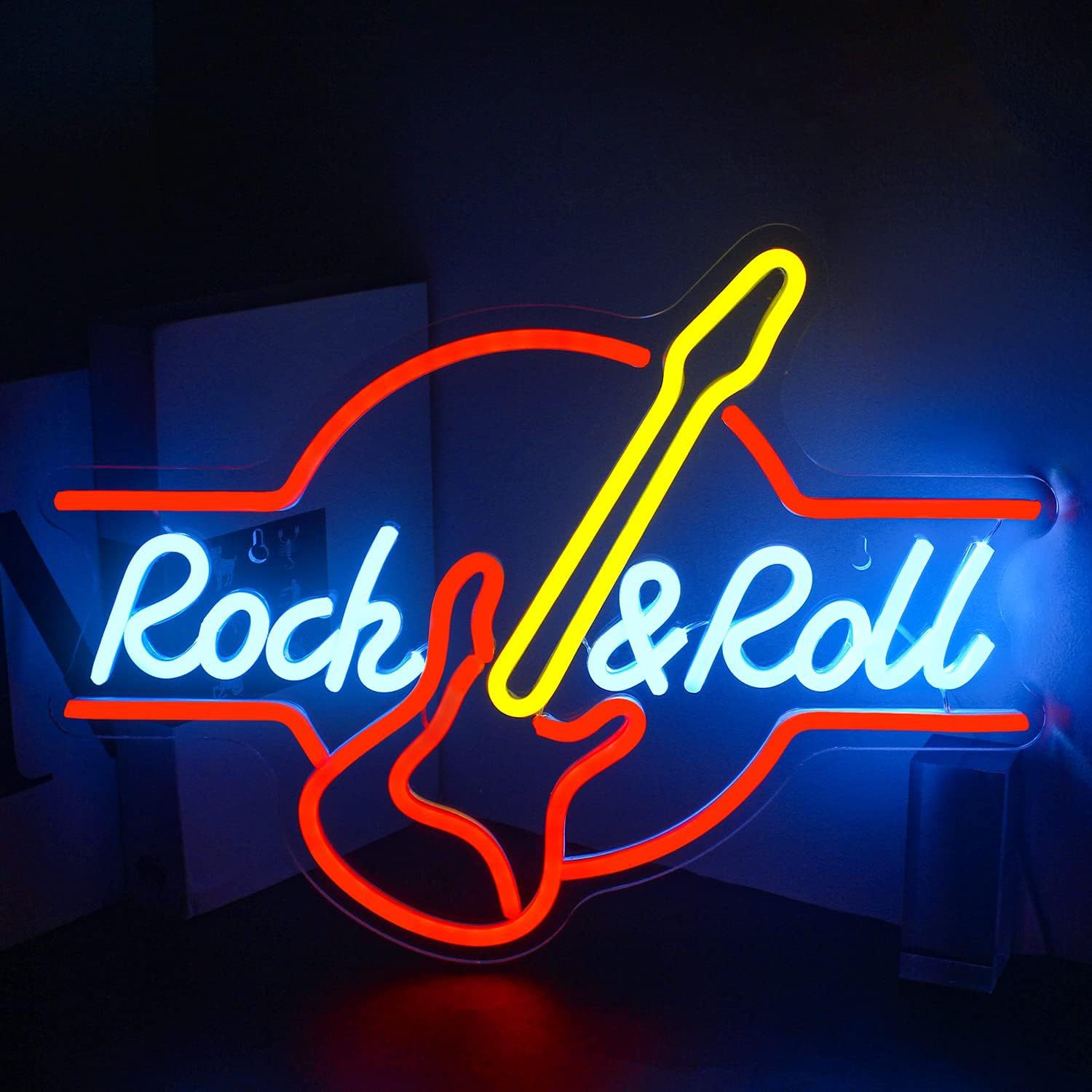 早いもの胜ち ネオンサイン ロックギター 多階段調光可 Rock&Rollネオンライト ギターロックLEDネオンサイン 音楽店看板 LED看板 USB給電 ギター 部屋飾り バー ダンス 誕生日パーテ