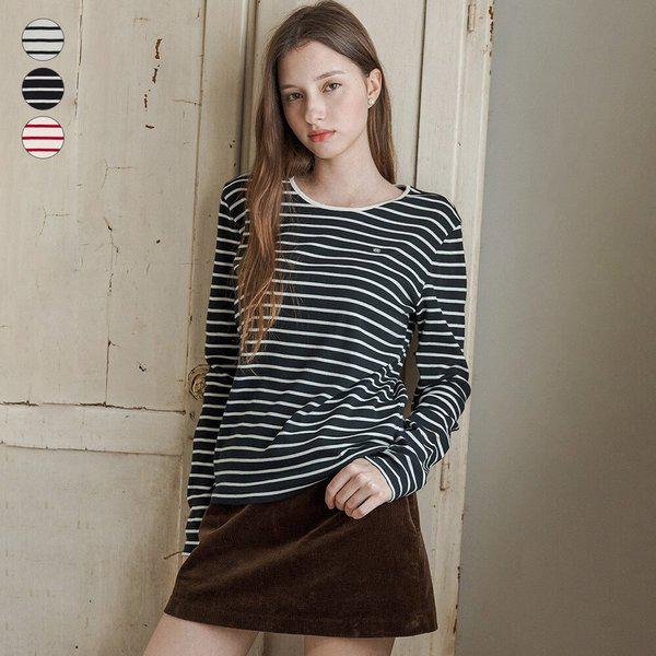 AK盆唐店 女性_ネック配色ストライプ長袖Tシャツ (OP3K5422)