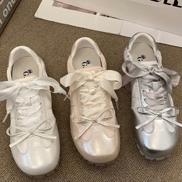 シューズ レディース 全3色 バレエコアリボンスニーカー バレエシューズ サテンリボンソフトスニーカー リボン ガーリー 韓国 新作 20代 30代 40代 きれいめ かわいい おしゃれ 靴