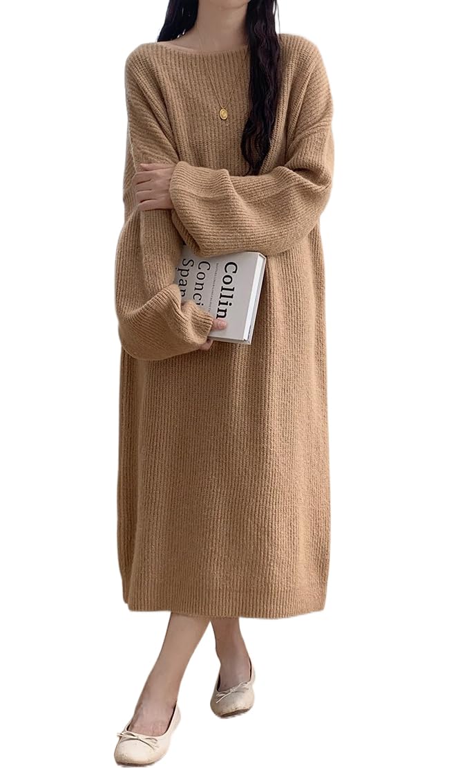 ニット ワンピース レディース 長袖 セーター ロングワンピース ミモレ丈 ドレス ドロップショルダー 大きいサイズ 体型カバー 秋 冬 春 暖かい おしゃれ きれいめ エレガント 大人
