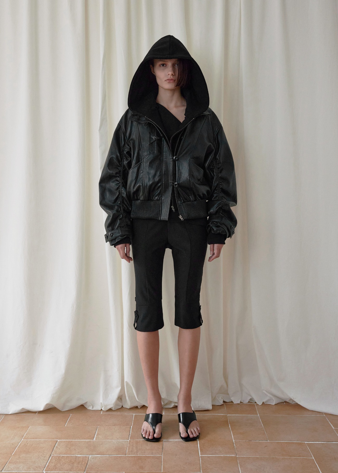 【bohemseo】 [3RD] HOOD DETACHABLE LEATHER ZIP UP, BLACK 正規品