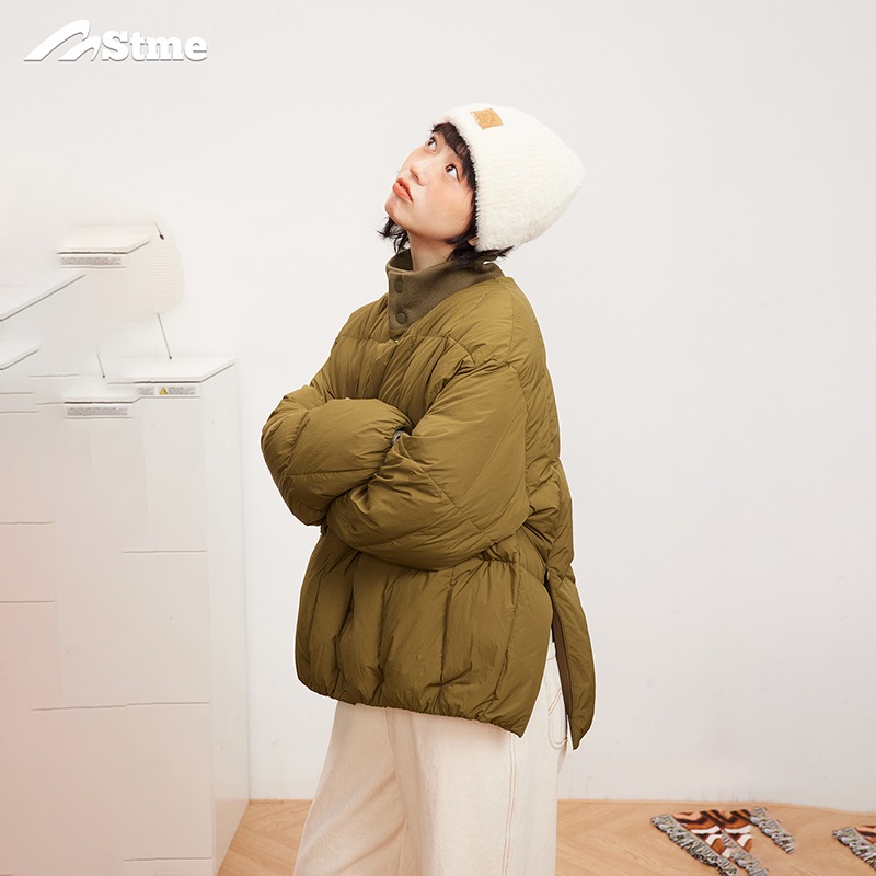 早乙女恵子 さおとめ日本製ルーズ台形キルティングニット衿ダウンジャケット