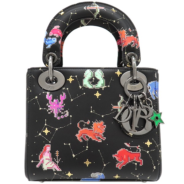 クリスチャン・ディオール Christian Dior 2WAYバッグ レディディオール ピクセル ゾディアック カーフ ブラック シルバー金具 黒 星座 【中古】
