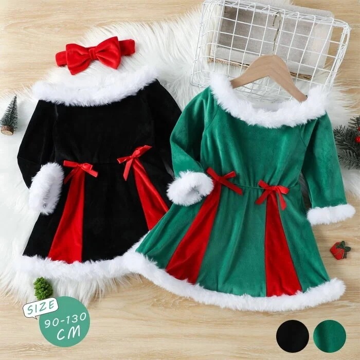サンタコスプレクリスマス衣サンタドレス子ワンピースヘアバンド付きふわふわ女の子サンタ衣クリスマス衣ファー子用サンタクロース仮もこもこ長袖パーティー子どもこどもキッズ可愛いコスムイベントコスプレ3849