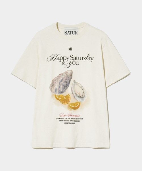 SATUR オイスターグラフィックショートスリーブ T シャツレトロアイボリー
