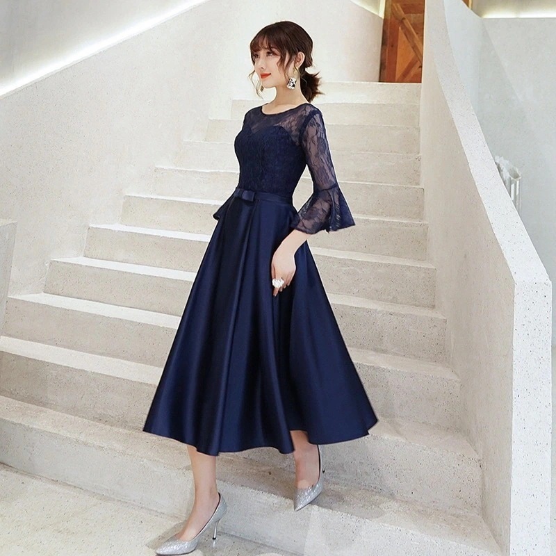 ドレスセミロングワンピース パーティードレス フレア袖 結婚式 ドレス お呼ばれ 二次会 花嫁 ワンピース 同窓会 フォーマル 卒業式 披露宴 演奏会 成人式 30代