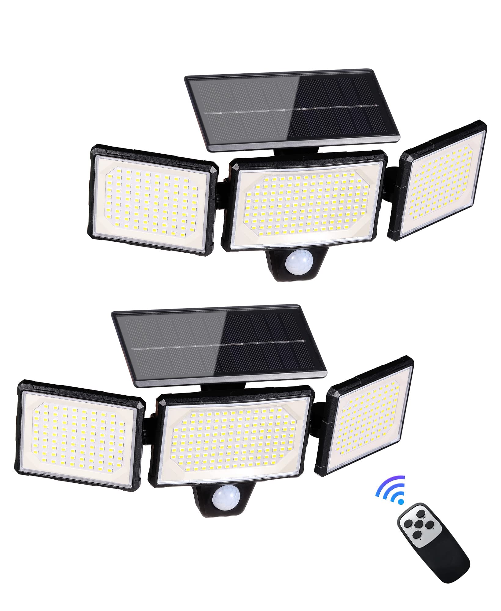 ソーラーライト 屋外 防水 人感 センサーライト【リモコン付き・304LED・IP67防水・3つ知能モード】壁掛け 防犯ライト ガーデンライト 太陽光発電 360角度調整可能 1200ルーメン高輝度