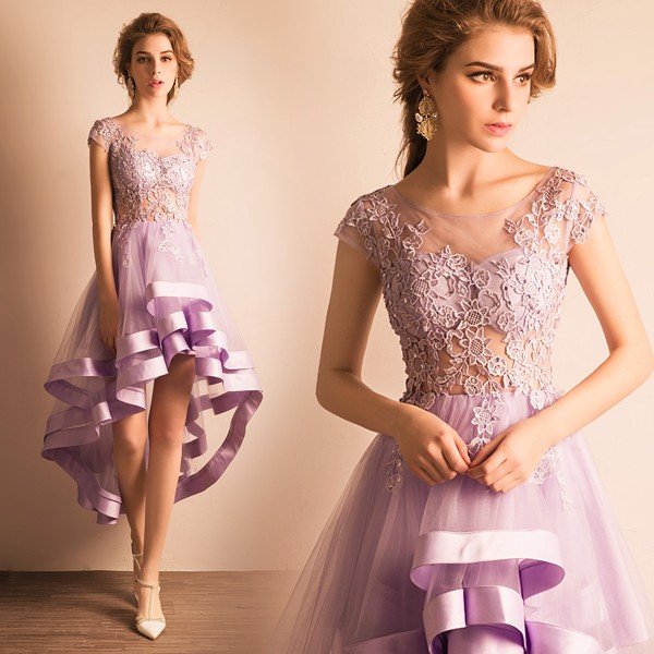 カラードレス パープル 半袖 エンパイア 安い エンパイア イブニングドレス 結婚式 カクテルドレス 演奏会 フォーマル 発表会 パーティードレス コンサート