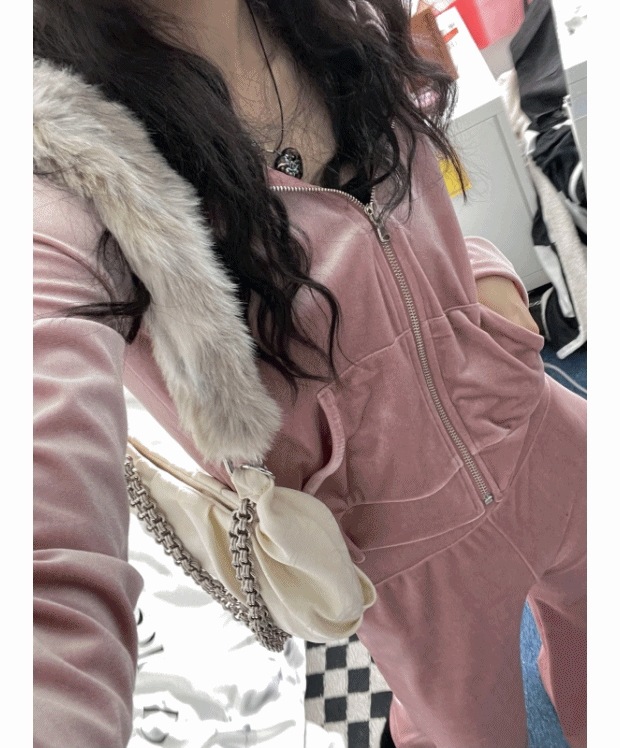velvet hood zip-up training set