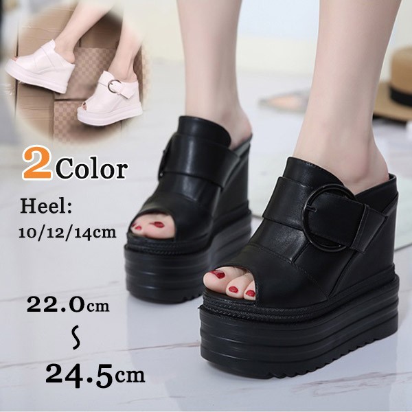 厚底サンダル ウェッジソール ミュール レディース 韓国 かわいい おしゃれ 可愛い 美脚 ヒール10cm 12cm 14cm 白 黒 かかとなし プラットフォームソール 春 夏 ブラ