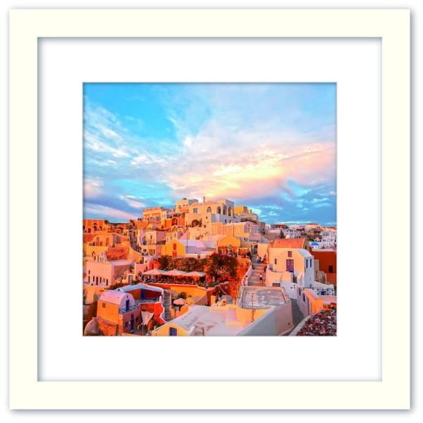 ファブリックパネル アートフレーム 飾り おしゃれ 景色 壁掛け ウォールデコレーション 海 地中海 風景 情景 海辺 街並み 青空 Lサイズ 525x525mm