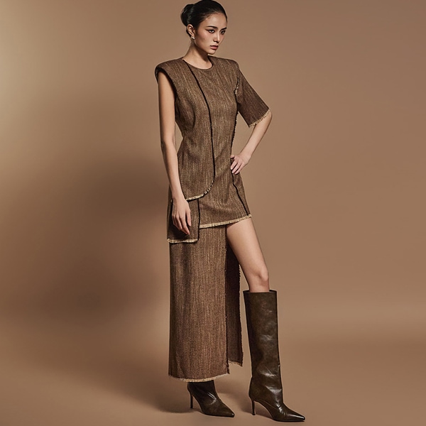 D9507 ツイード アンバランス ワンピース