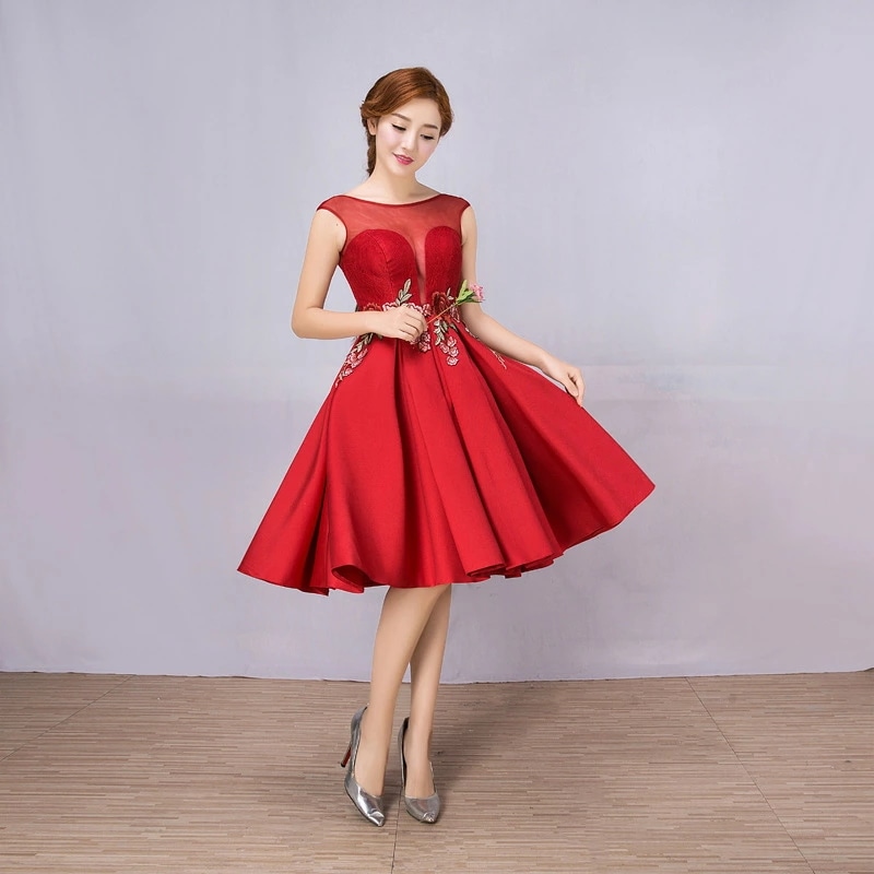 ウエディングドレス ノースリーブ フォーマルドレス 結婚式 二次会 披露宴 花嫁 撮影 ミディアムドレス 編み上げタイプ Aラインドレス wedding dress イブニングドレス ステージ 衣装