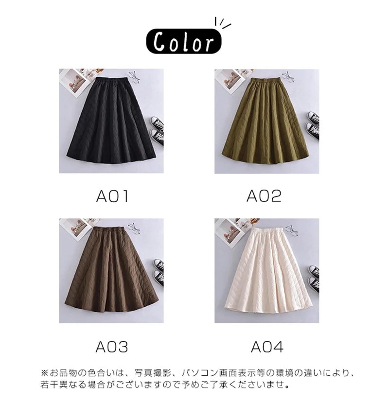 スカートミディアムスカート撥水 ウエストゴム 防寒 秋冬 Aライン スカート フレアスカート 柔らか ロングスカート キルティングスカート 暖かい 中綿 レディース