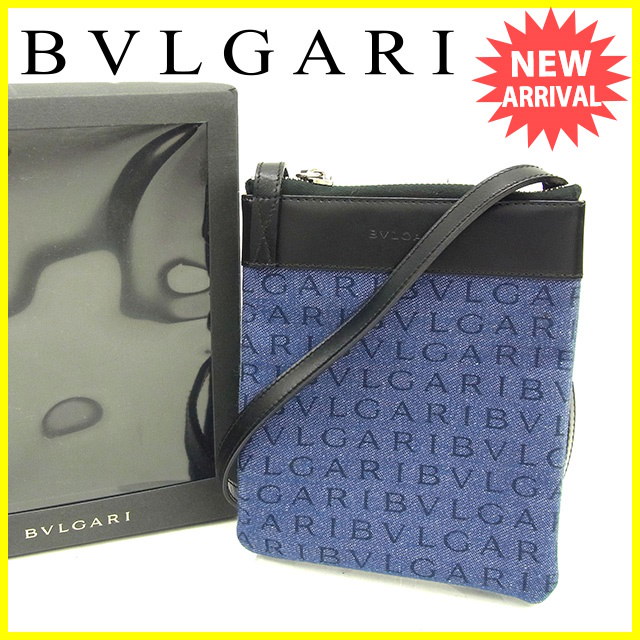 ブルガリ BVLGARI ショルダーバッグ 斜めがけショルダー メンズ可 ロゴマニア ブラック×デニム キャンバス×レザー 人気 良品 【中古】 T612 . ブルガリ BVLGARI ショルダーバッグ 斜めがけショルダー メンズ可 ロゴマニア ブラック×デニム キャンバス×レザー 人気 良品 【中古】 T612 .