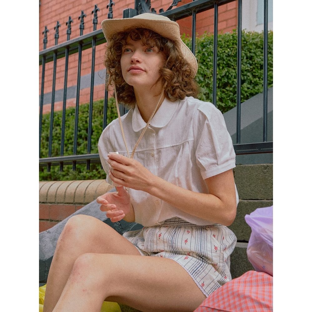 AND YOU テリーガールラウンドカラーブラウス (ホワイト)シャツ・ブラウス