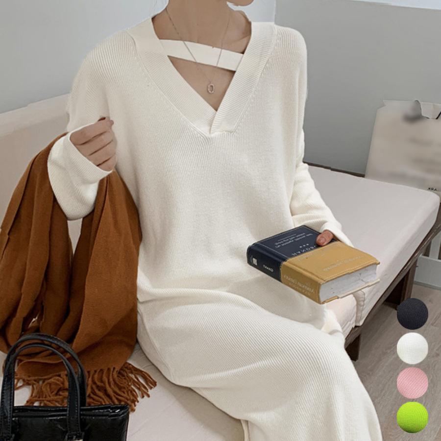 秋冬 韓国 レディース ニットワンピース