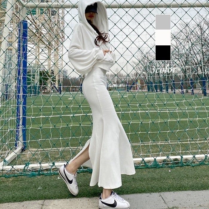 セットアップ 上下 パーカー マーメイドスカート フード 春秋冬 カジュアル デート おうちコーデ 韓国ファッション