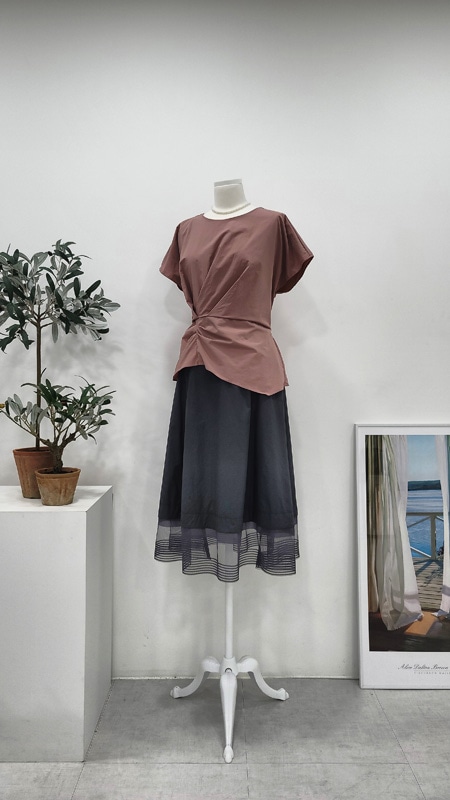 レイヤードスカート裏バンディングロングフレアスカートカサカサフルスカート