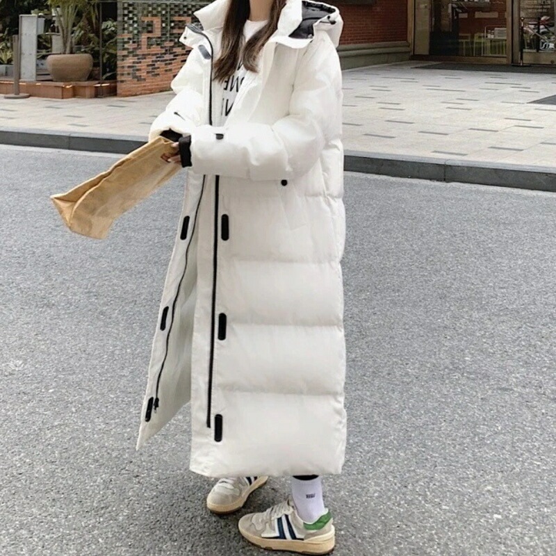 【7日出荷】 大人気 2色 韓国ファッション ロングコート 大きいサイズ ダウンジャケット ダウンコート ロング丈 ベンチコート フード付き ダウンジャケット ア