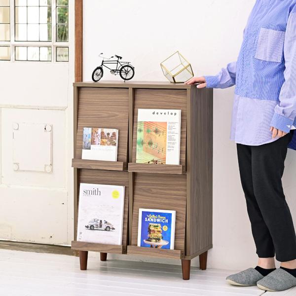 カウンター下収納 オープンラック サイドボード キャビネット チェスト フラップ扉 4箇所 マガジンラック 魅せる 見せる リビング ダイニング 収納棚 脚付き