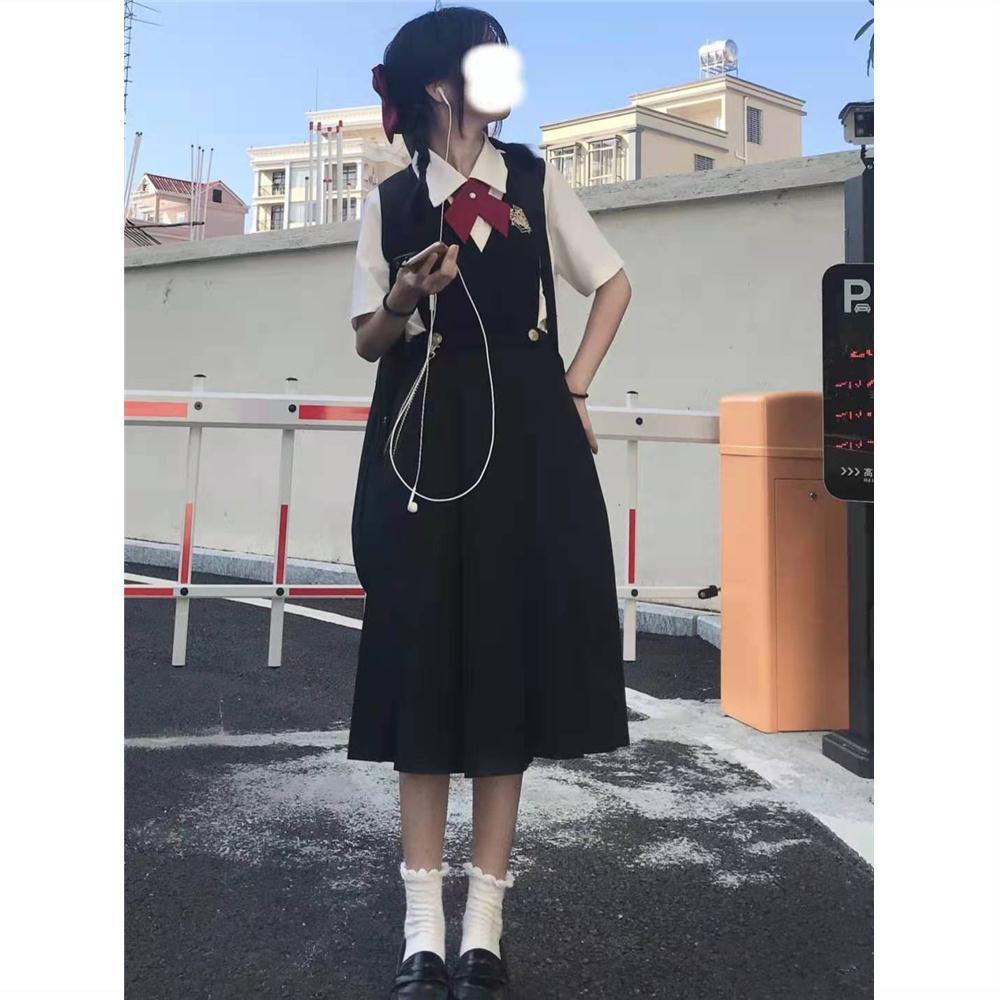 ロリータスカート韓版春夏新スーツゆったりキャミソールワンピース女学生学院風ミディアムキャミソールA字スカート二点セット