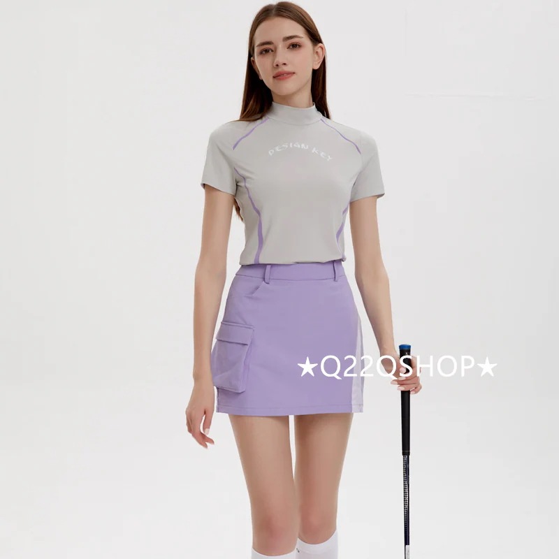 ゴルフウェア レディース スポーツウェア ゴルフスカート Tシャツ 半袖 スカート 上下セット 大きいサイズ グレー パープル 春夏 速乾 韓国風 INS おしゃれ