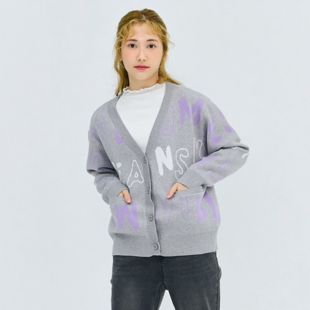 （オーシャンスカイ）女の子 Vネックロゴニットカーディガン-DFJG4371C0B