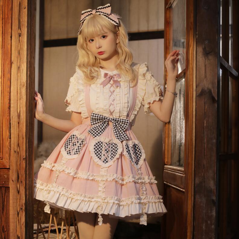 ロリータワンピース 可愛いロリータ服 ジャンパースカート 甘ロリータ 可愛いスカート チェック柄 フリル パーティードレス 萌え Lolita 大人コスチューム ゴスロリ ハロウィン コスプレ衣装 文