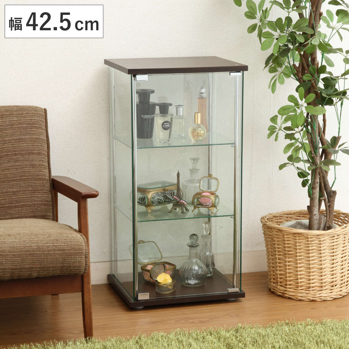 ショーケース 幅42.5cm 3段 コレクションケース ガラス製 コレクションキャビネット ガラスケース キャビネット ガラスキャビネット ディスプレイラック ディスプレイ ガラス 飾り棚