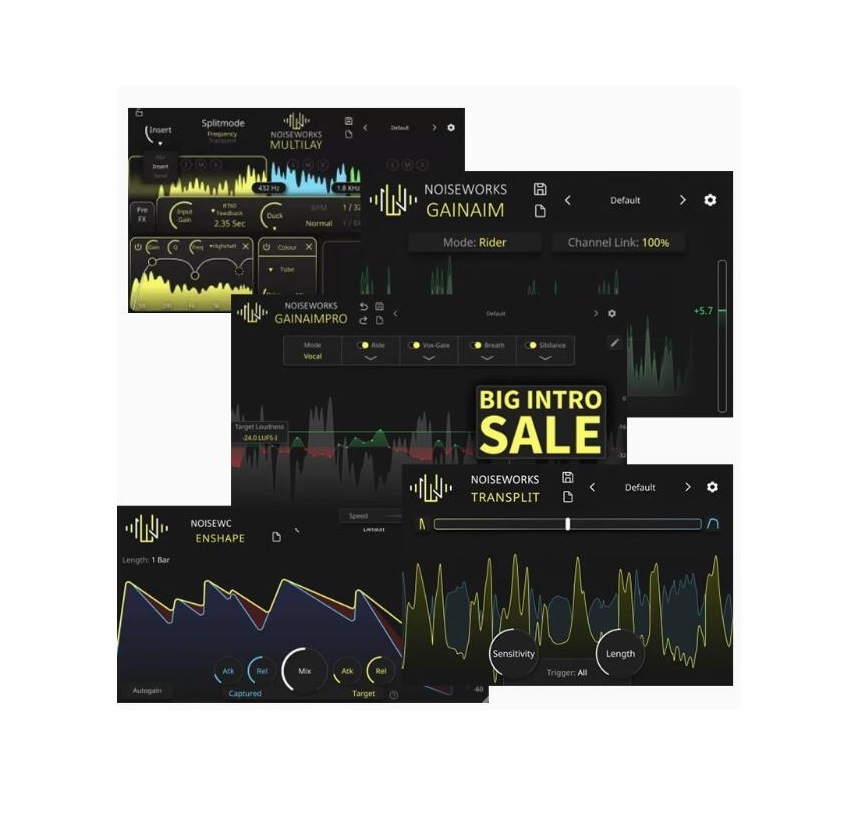 NoiseWorks GainAimpro Enshape Multilay TranSplit人声自動処理ラウドネス音声音量バランス ノイズ除去歯音過渡分離プロセッサエンベロープ動的処理一体機多周波