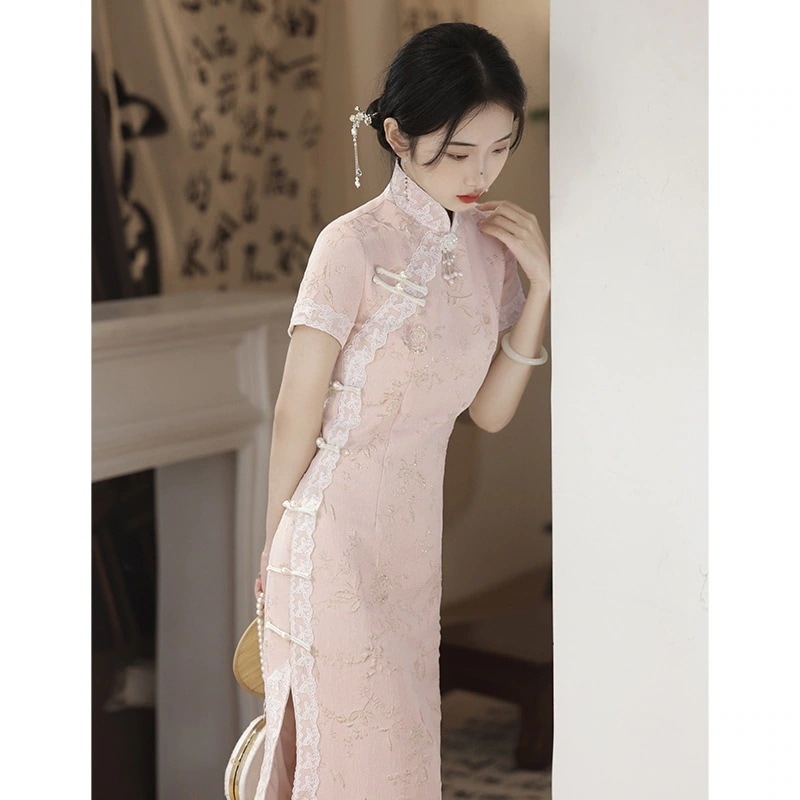 ワンピースドレスドレス修正済みの若い女の子2025春と秋のピンクエンゲージメントモーニンブスタイルの毎日のウェアラブル夏