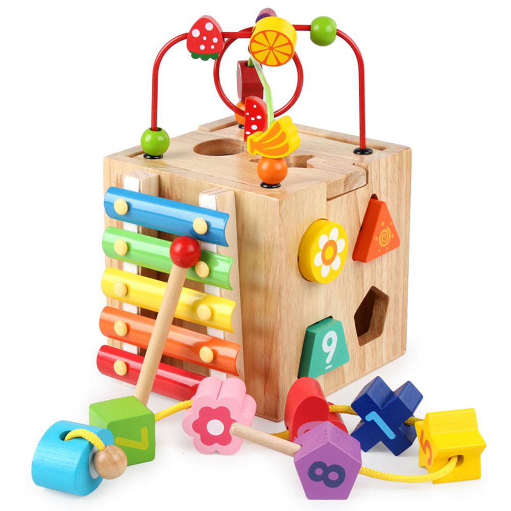 1セット!!!木製キューブビーズ迷路おもちゃ ローラーコースターおもちゃ シェイプソーターおもちゃ 時計おもちゃ 手でノックするピアノおもちゃ 子供の学習と教育のカウントおもちゃ