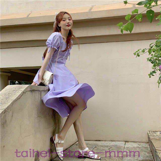 【2025新作SALE】ラプンツェル風ドレス大人プリンセス半袖ひざ下ワンピース清楚チュニック結婚式