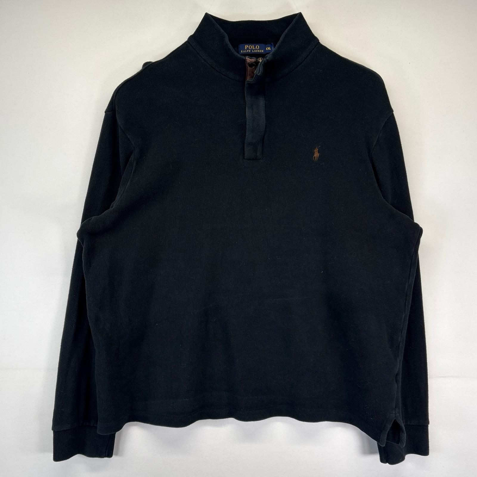 古着 ニット 大きいサイズ ハーフジップ トレーナー ワンポイントロゴ 2XL ブラック メンズ