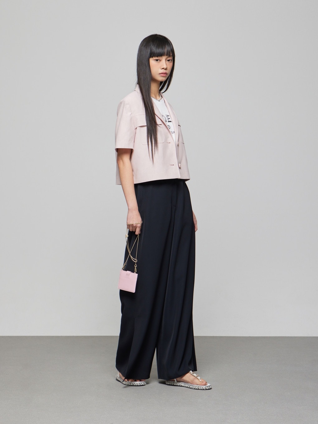 DEWL リネンブレンドクロップジャケット