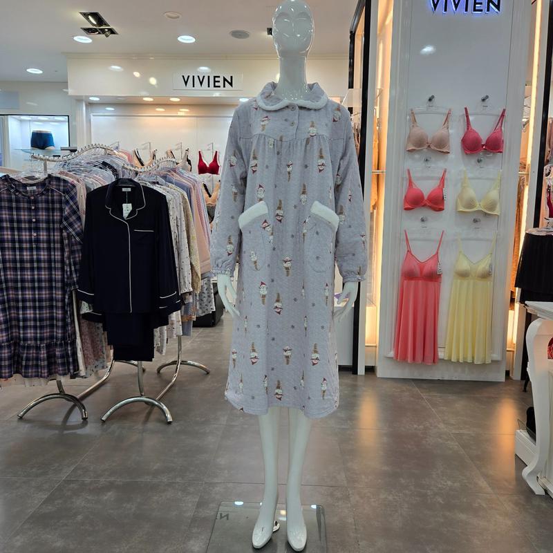 ボアフリースコットン混紡三重織雪だるまプリント女性ワンピース GW1959A